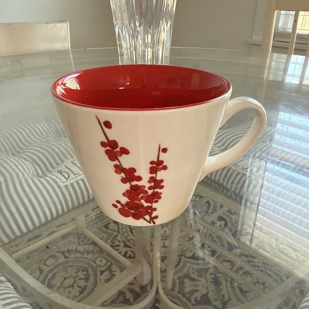 Starbucks Cherry Blossom 2008 Red White 12oz Coffee Mug, Tea Cup, Spring Floral